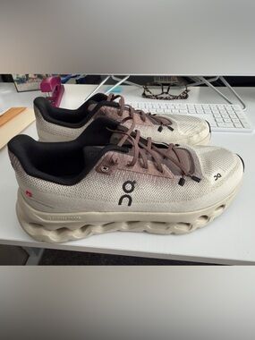 On Running Beige and Brown Mesh Lace-Up Sneakers